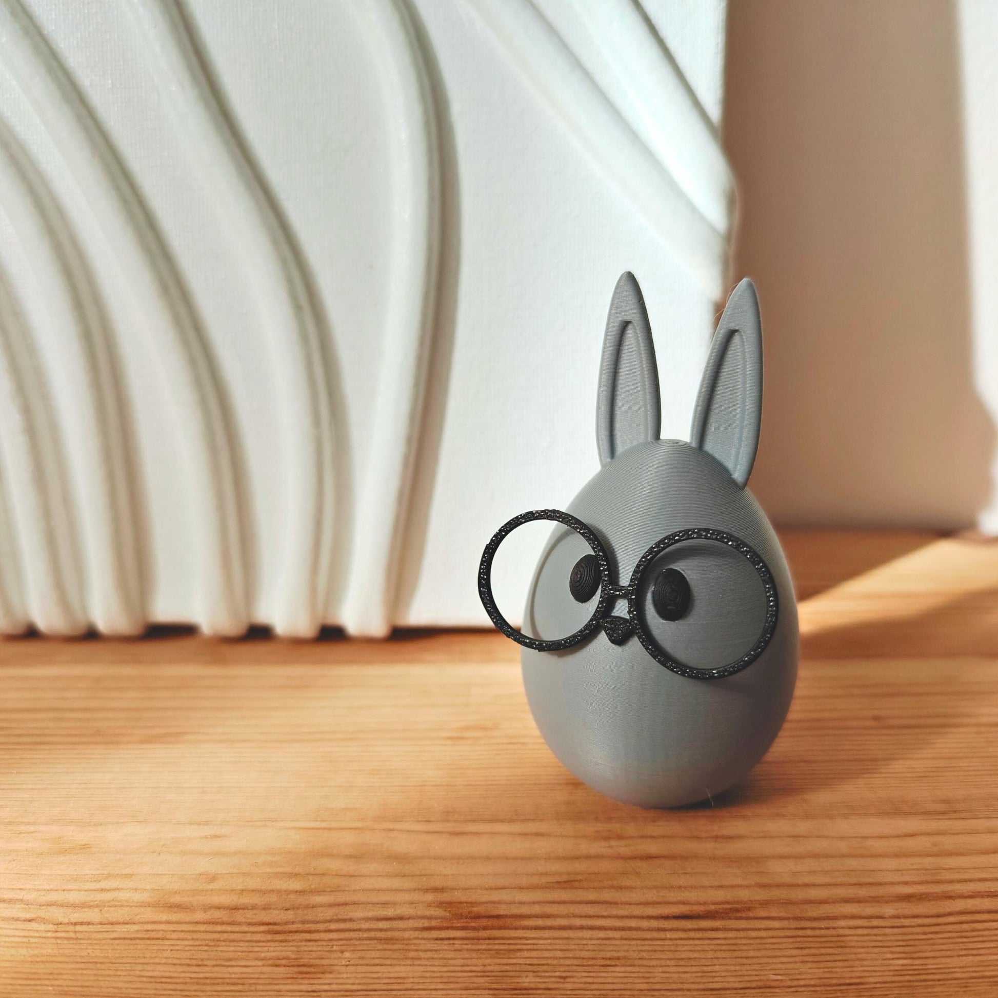 Bunny with Glasses Easter Decor, Cute Spring Decoration, Egg shaped Rabbit, in Pastel Colors, 3d print