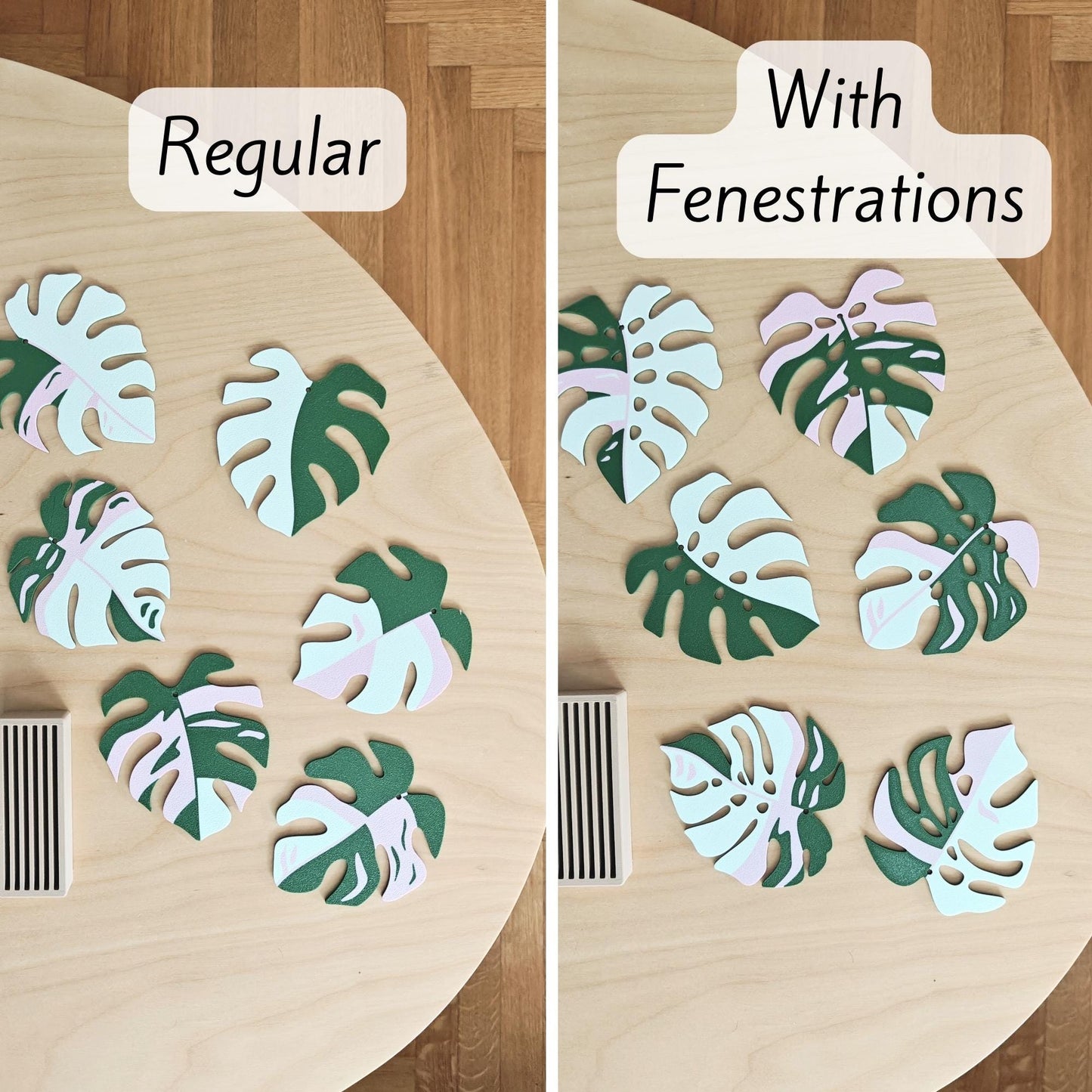 Monstera Leaf Coaster Set, Monstera Coasters with Holder, 3D printed Table Decor, Variegated Plant