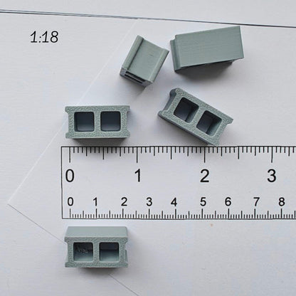 Cinder Block Miniatures, 1/18 Scale Concrete Blocks for Dioramas, Displays, Model Scenes, Crafts, Hobby Projects, 3D print