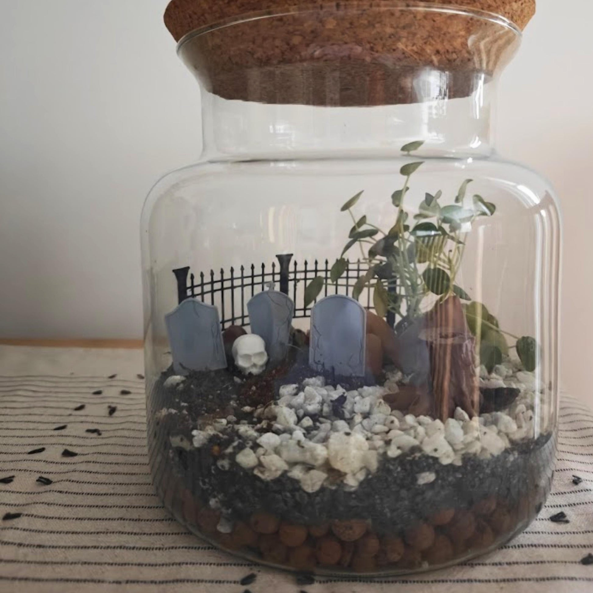 Miniature Gravestones and Fence, 3D Printed Haunted Cemetery Scene for Terrariums, Dioramas, Planters