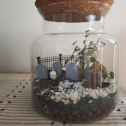 Miniature Gravestones and Fence, 3D Printed Haunted Cemetery Scene for Terrariums, Dioramas, Planters