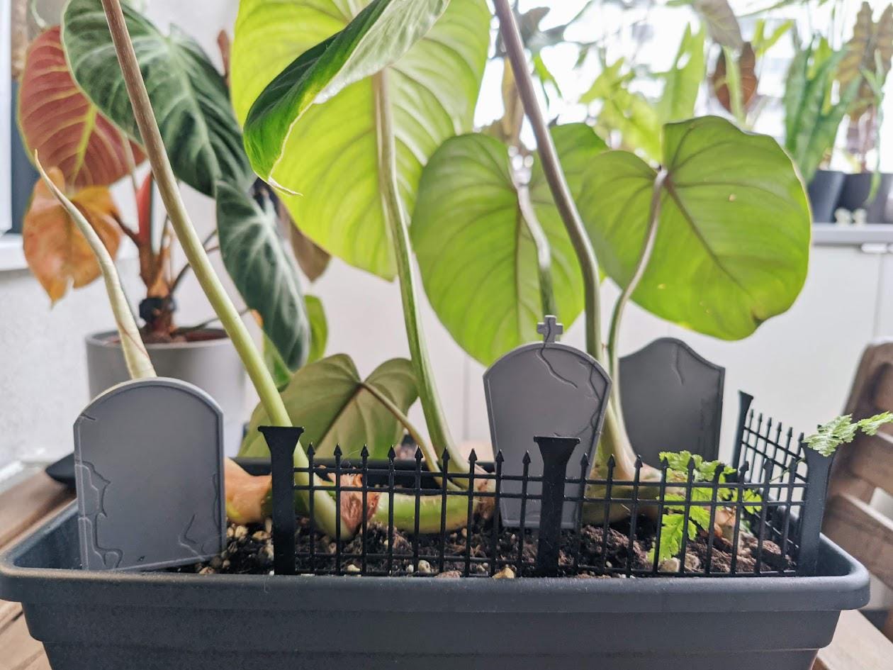 Miniature Gravestones and Fence, 3D Printed Haunted Cemetery Scene for Terrariums, Dioramas, Planters