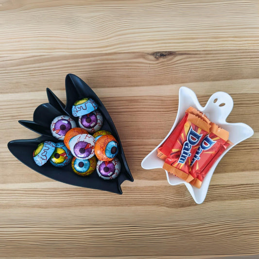 Bat & Ghost Treat Bowls, Halloween Candy Dishes, Small Snack Trays, 3D Printed Spooky Decor