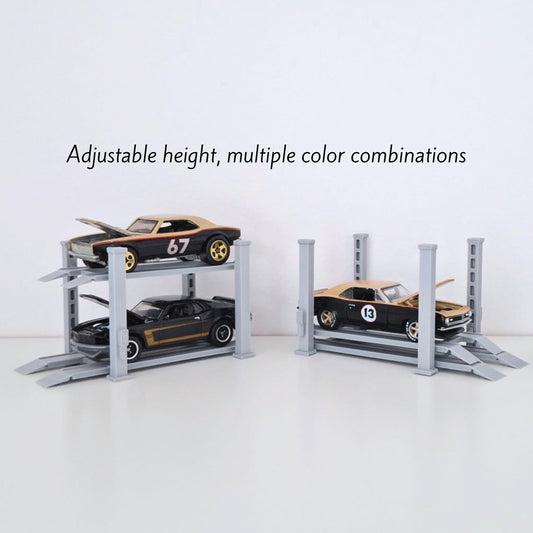 Adjustable Car Lift, 1:64 Diorama Garage Accessory, 3D Printed for Hot Wheels Scale, Custom Colors Available