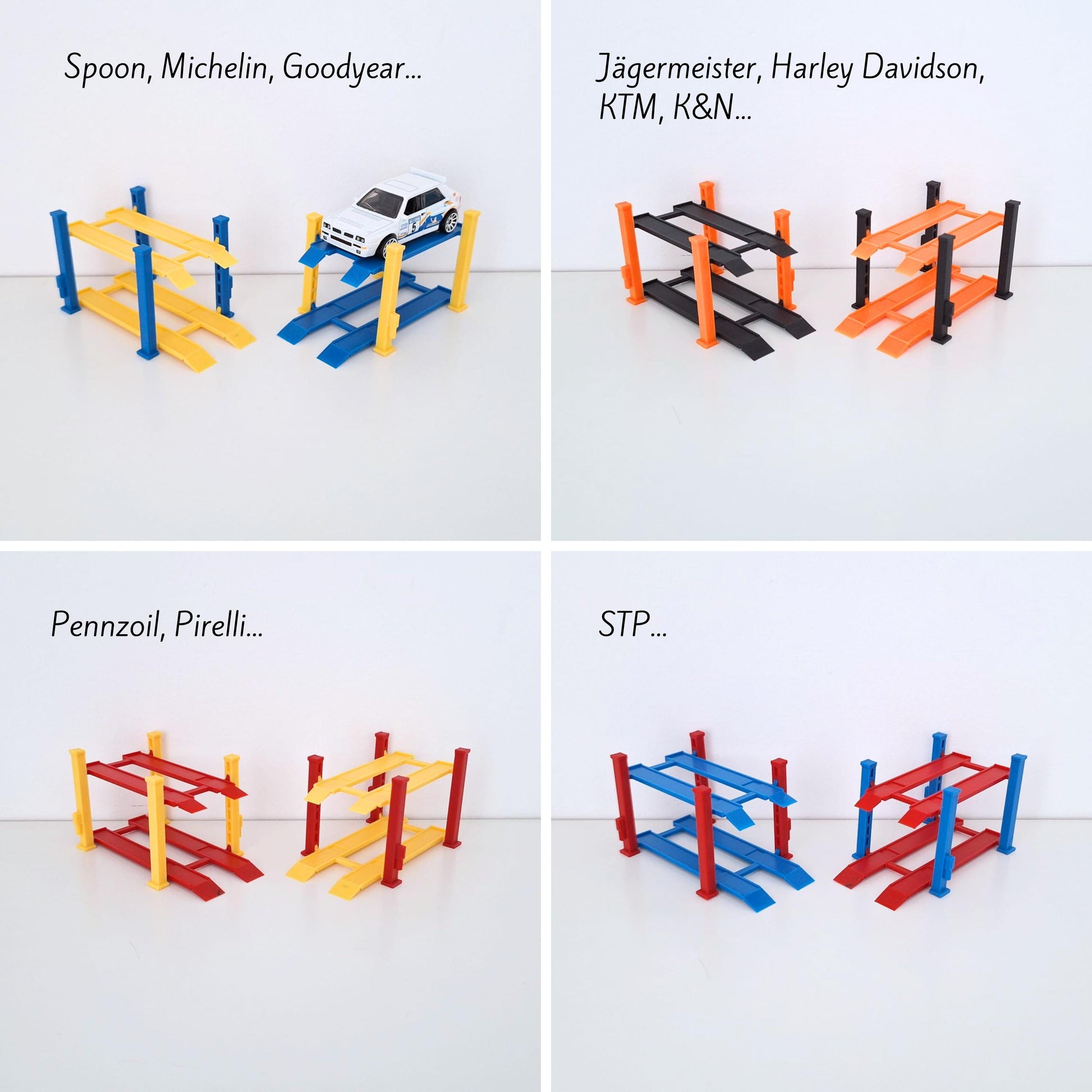 Adjustable Car Lift, 1:64 Diorama Garage Accessory, 3D Printed for Hot Wheels Scale, Custom Colors Available
