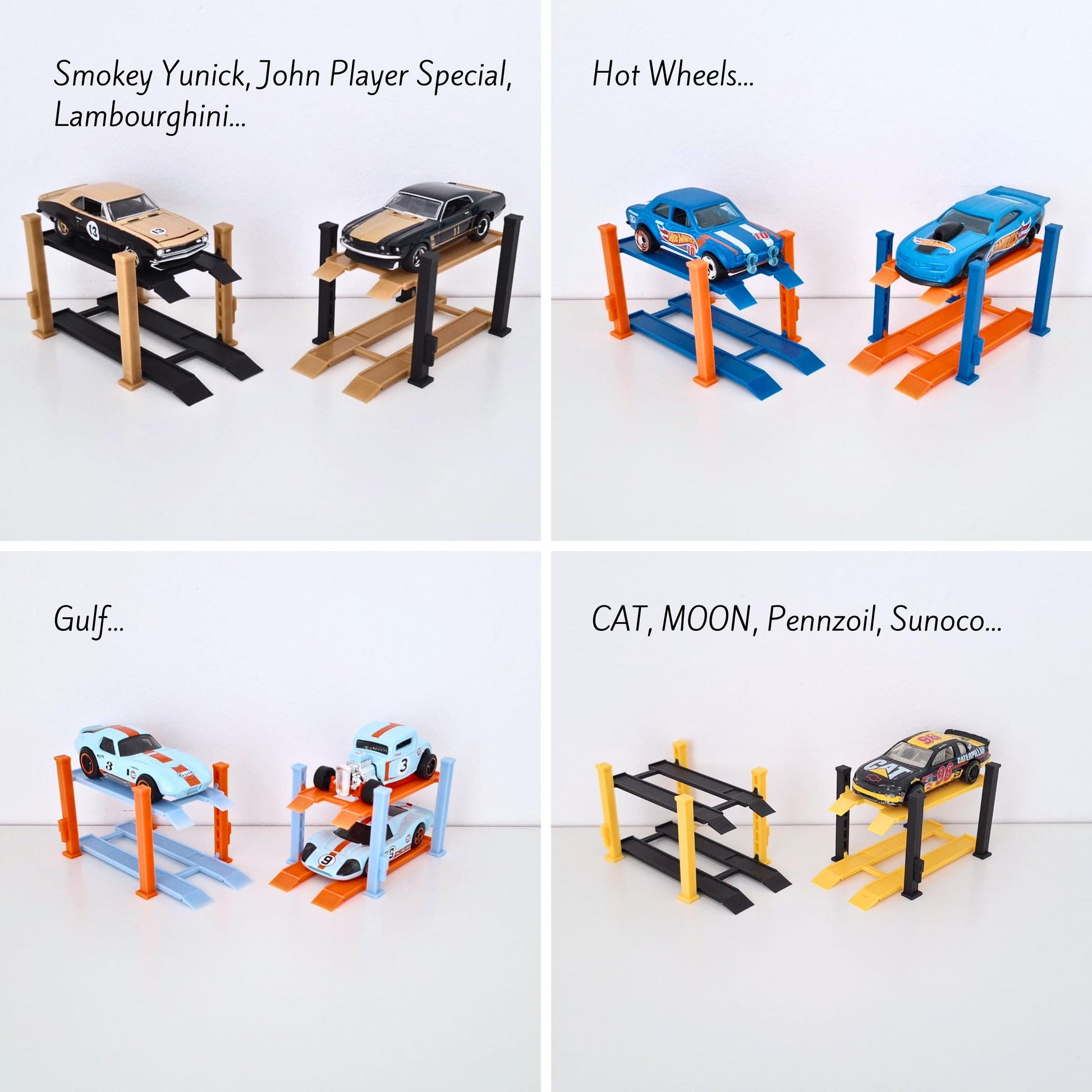 Adjustable Car Lift, 1:64 Diorama Garage Accessory, 3D Printed for Hot Wheels Scale, Custom Colors Available