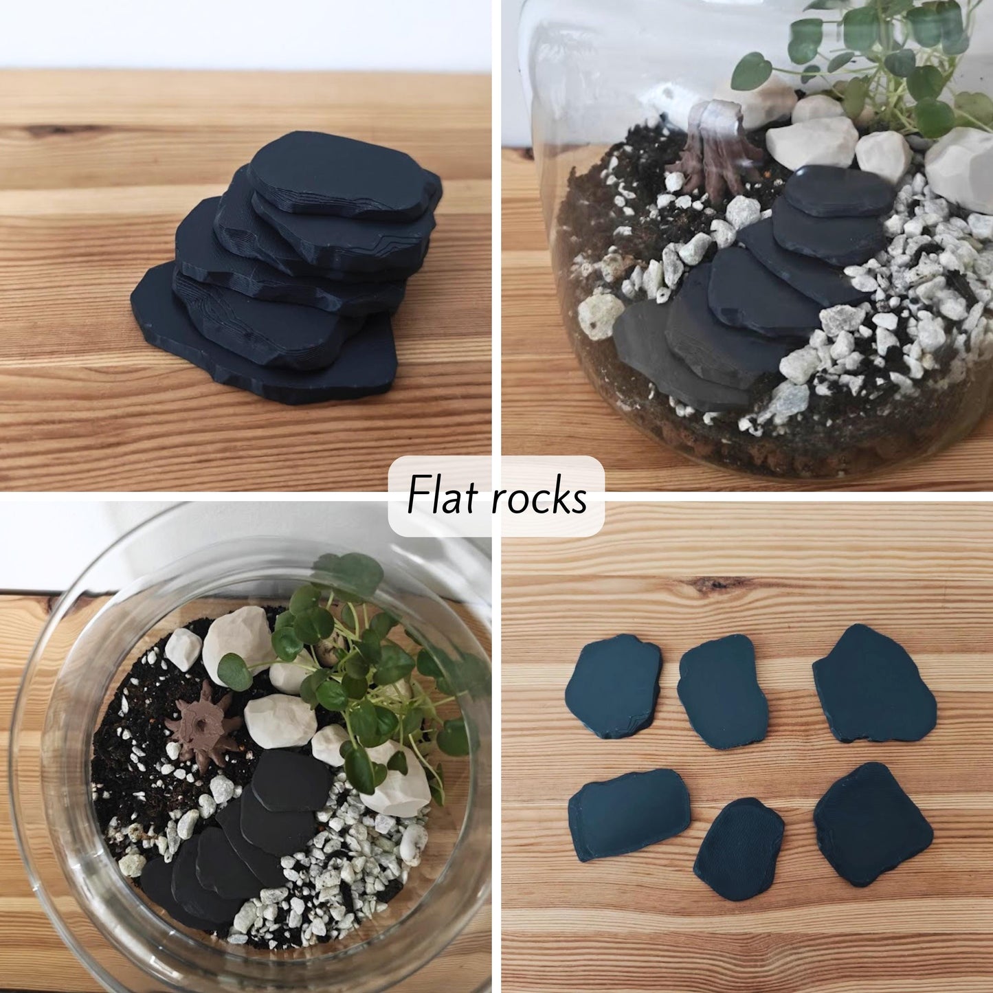 Miniature Rocks for Terrariums, 3D Printed Flat and Textured Stones for Plant Decor & Dioramas