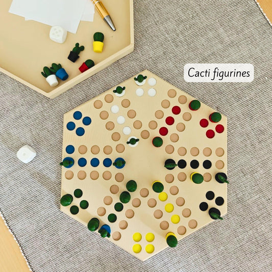 6-Player Ludo Board Game, Cactus or Regular Figurines, Storage Tray & Detachable Lid