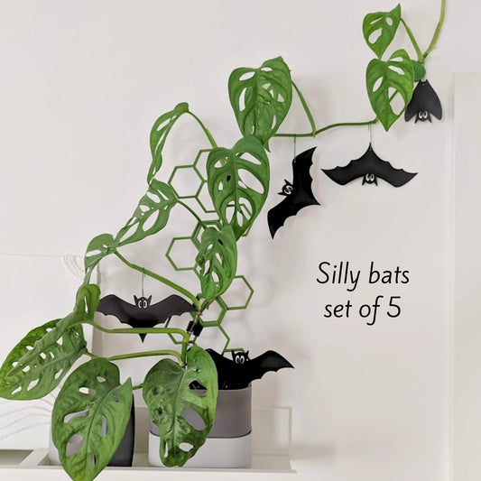 Set of 5 Silly Bats, Spooky Gothic Decor, Creepy Cute Halloween Bats, Hang or Stake in Plants