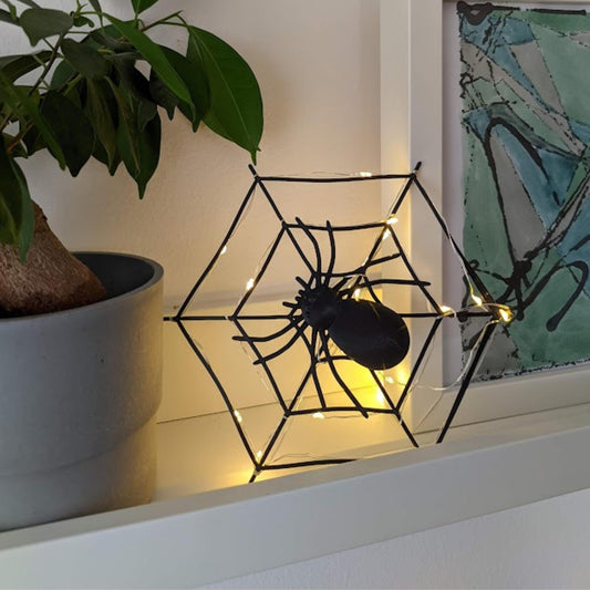 Spider in Cobweb, Scary Gothic Halloween Decor, 3D Printed Spider Web, Optional LED Fairy Lights