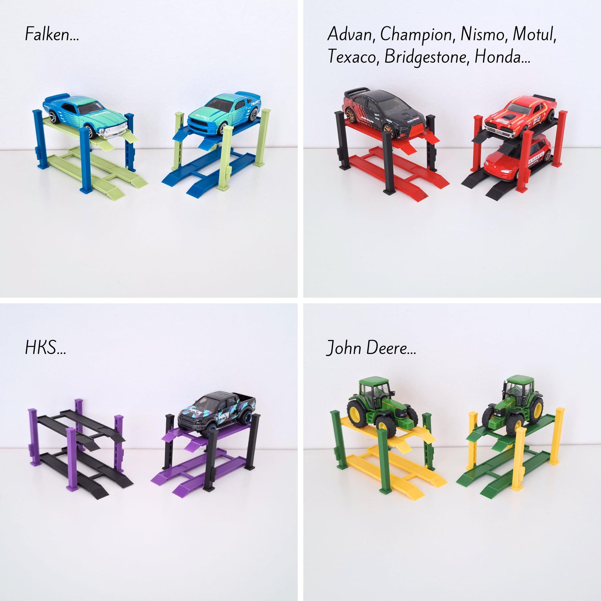 Adjustable Car Lift, 1:64 Diorama Garage Accessory, 3D Printed for Hot Wheels Scale, Custom Colors Available