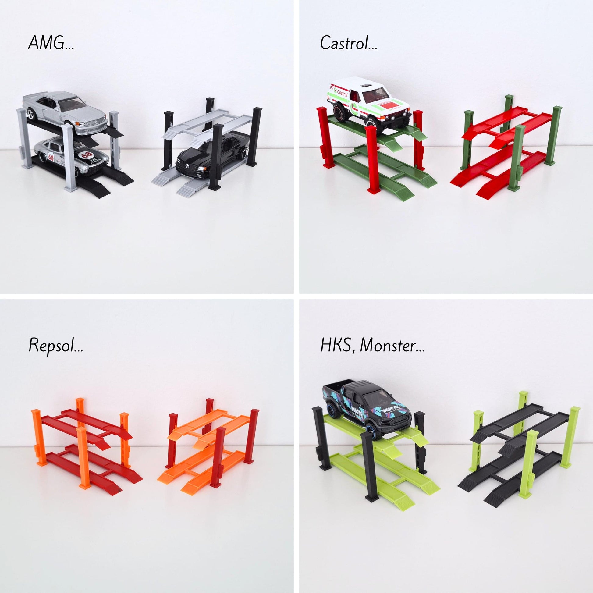 Adjustable Car Lift, 1:64 Diorama Garage Accessory, 3D Printed for Hot Wheels Scale, Custom Colors Available