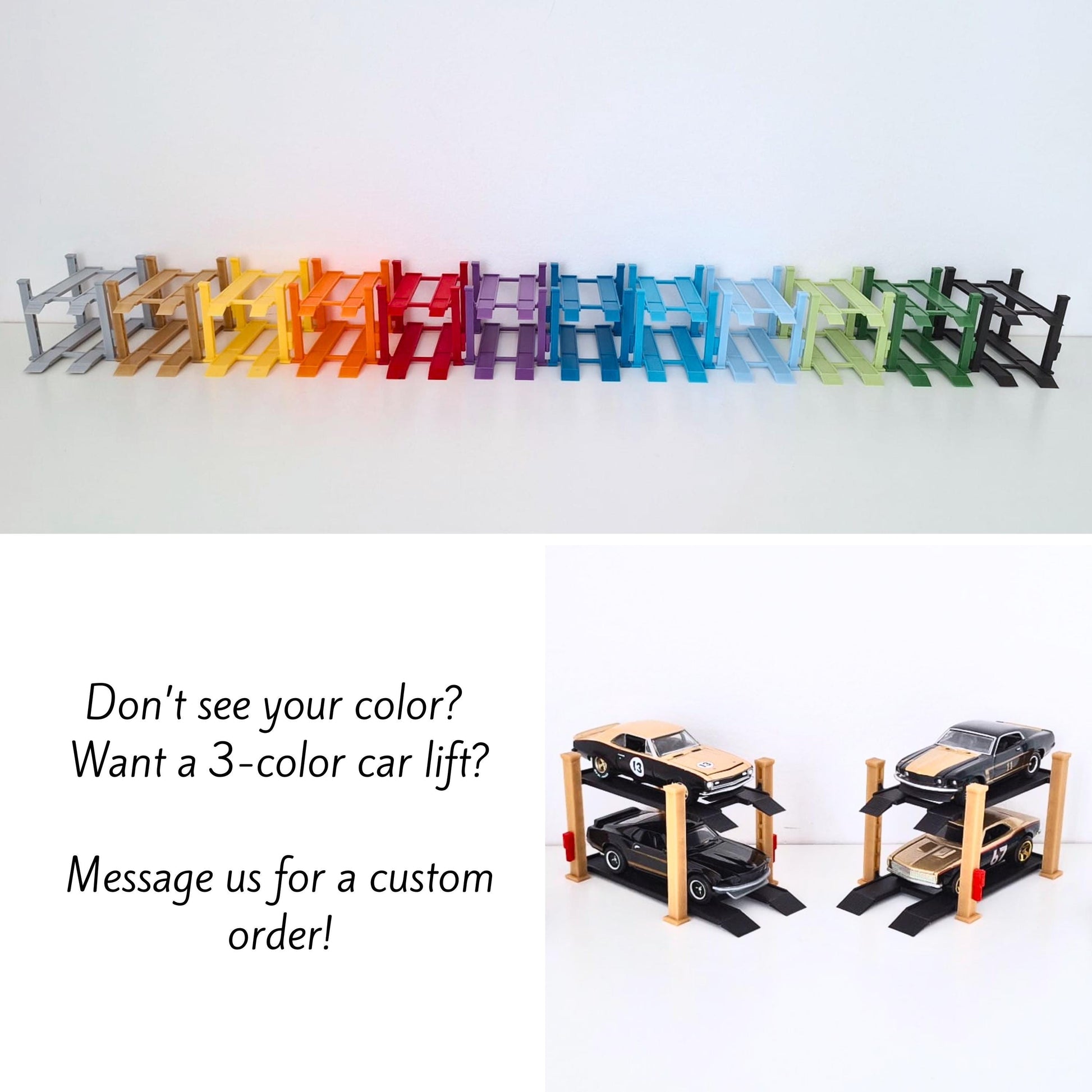Car Lift Adjustable Height, 1:64 Diorama Garage Accessory, 3D Printed for Hot Wheels Scale, Custom Colors Available