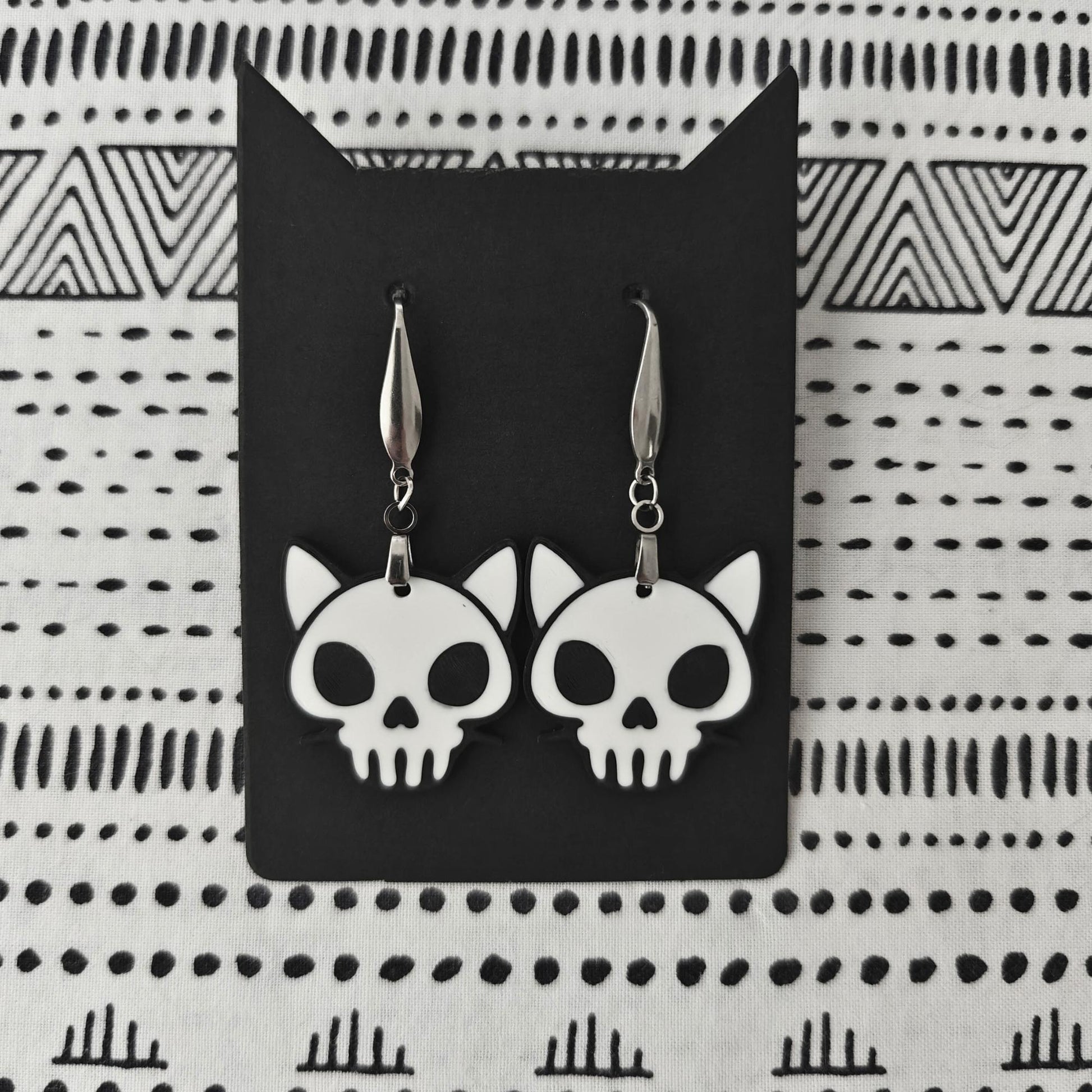 Cat Skull Earrings, Cat Skull Jewelry, 3D printed Halloween Accessories