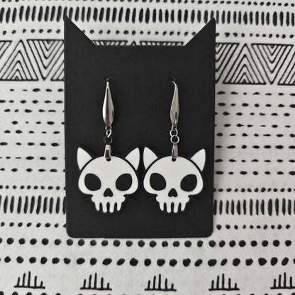 Cat Skull Earrings, Cat Skull Jewelry, 3D printed Halloween Accessories