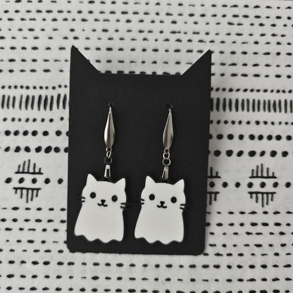 Cat Ghost Earrings, Cat Jewelry, 3D printed Halloween Accessories