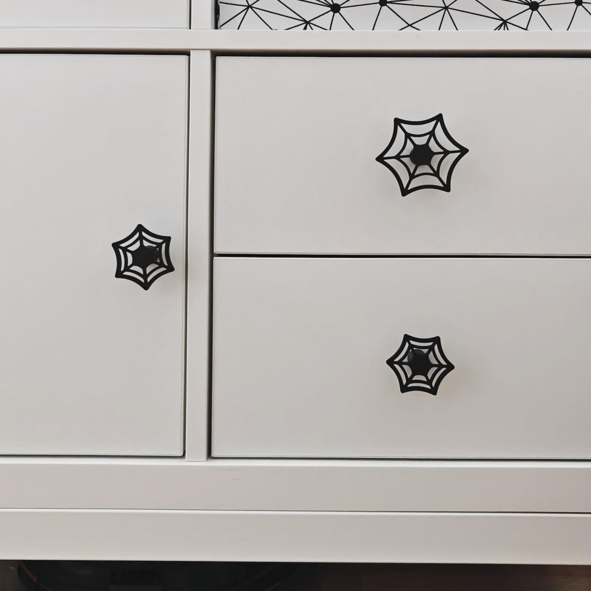 Cobweb Knobs, Spooky Spiderweb Drawer Pulls, 3D Printed Bolt-On Cabinet Handles, Halloween or Gothic Home Decor