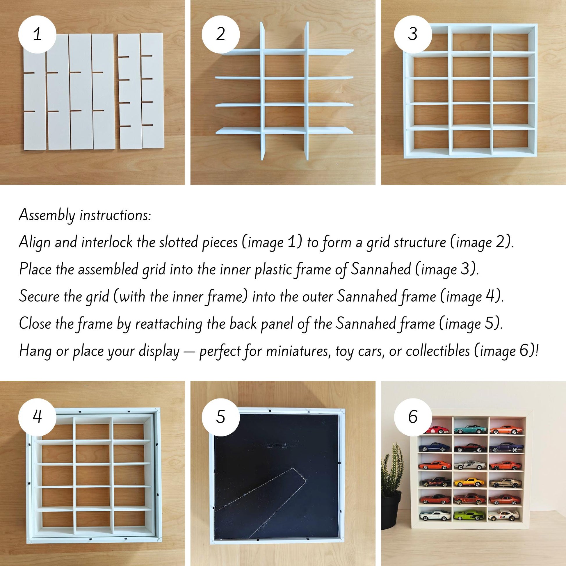 Grid Inserts for IKEA Sannahed Frame, 1:64 Miniature Display Organizer, 3D printed