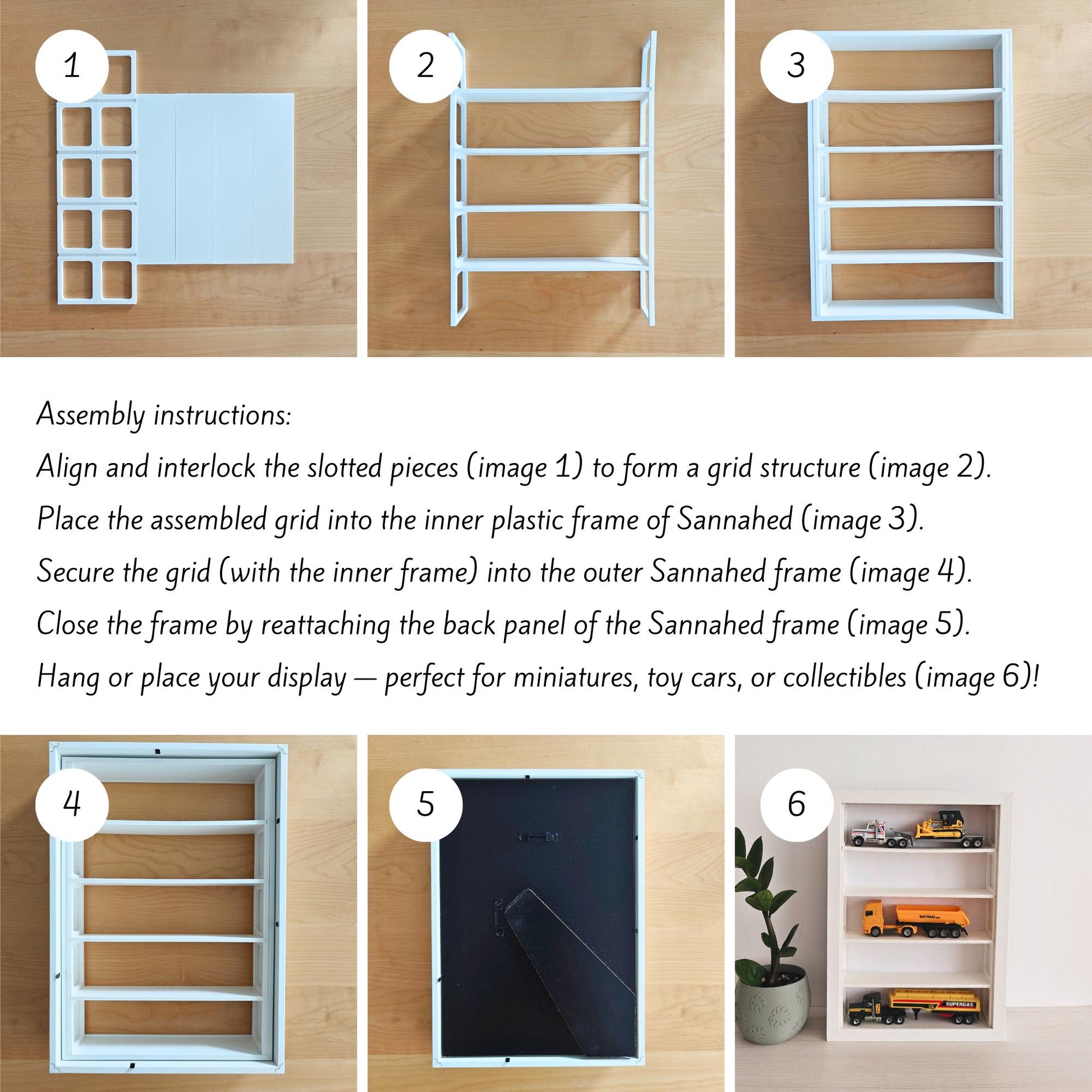 Grid Inserts for IKEA Sannahed Frame 21x30cm, 1:64 Miniature Display Organizer for Hot Wheels, 3D printed Inlay