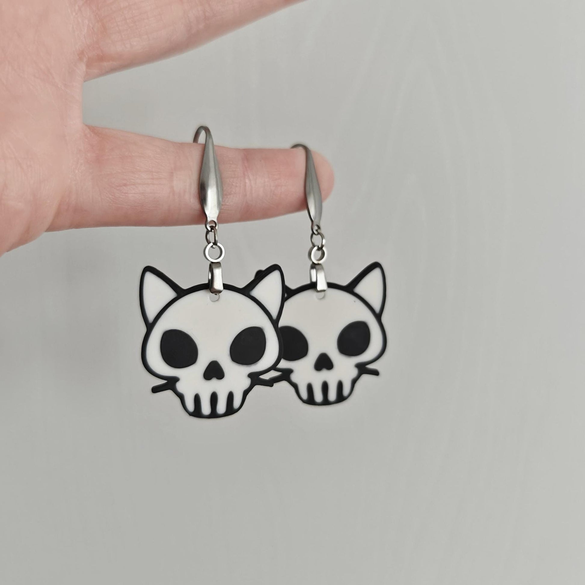 Gothic & Spooky Earrings, Cat Skull Jewelry, Ghost Cat Earrings, 3D printed Halloween Accessories