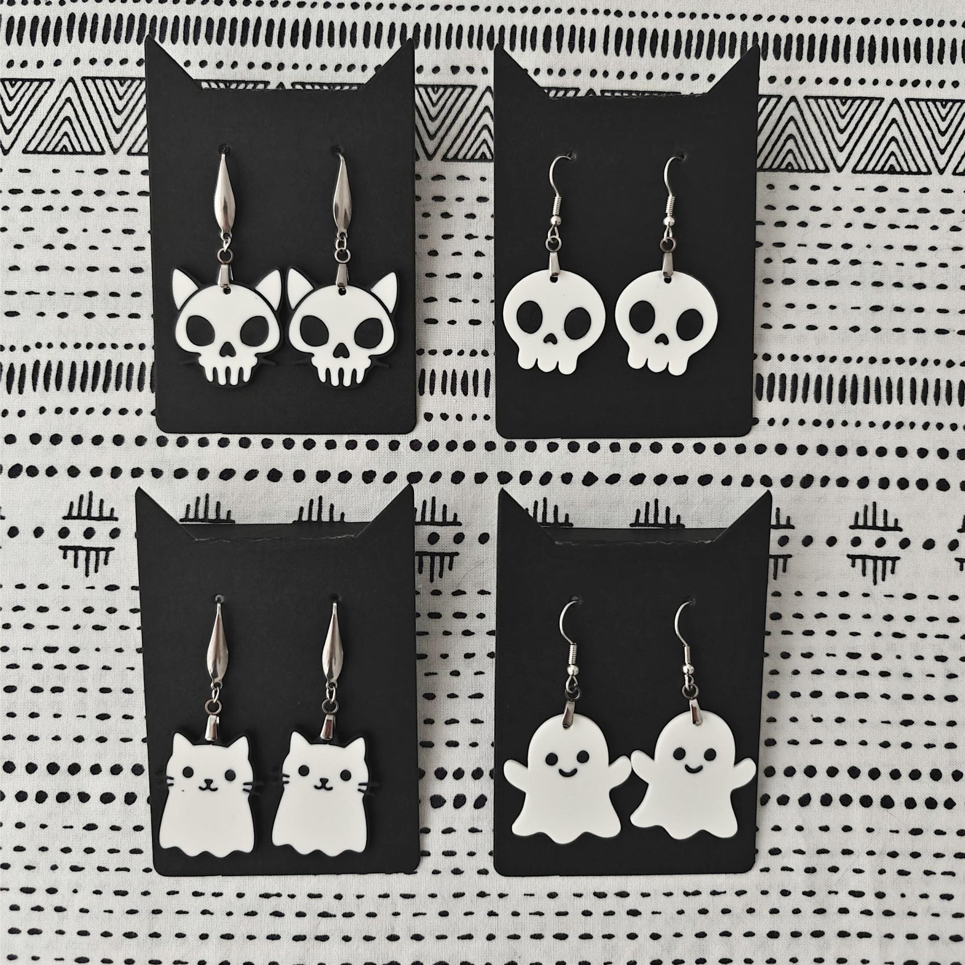 Gothic & Spooky Earrings, Cat Skull Jewelry, Ghost Cat Earrings, 3D printed Halloween Accessories