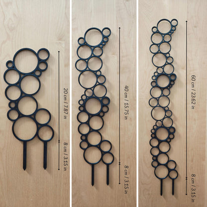 Three bubble-grid trellises in different heights displayed side by side, labeled with dimensions for easy size comparison