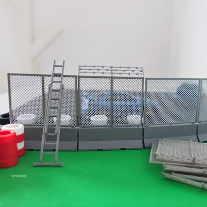 Miniature Jersey Barriers & Mesh Fencing in 1:64 Scale, Diorama Race Track Accessories, Model Scenes, Crafts, Hobby Projects, 3D print