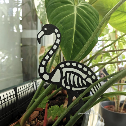 Skeleton Flamingo Plant Stake, Halloween Flamingo Decoration, Goth Plant Trellis, Skeleton Flamingo Topper, 3D Printed