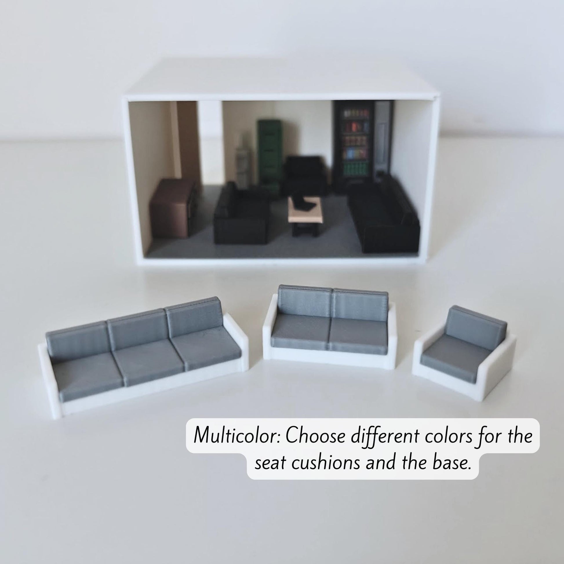 Miniature Sofa Set, 1/64 Scale Tiny Furniture Set, Diorama Accessories for Mini Office or Living Room, 3D printed Dollhouse Furniture