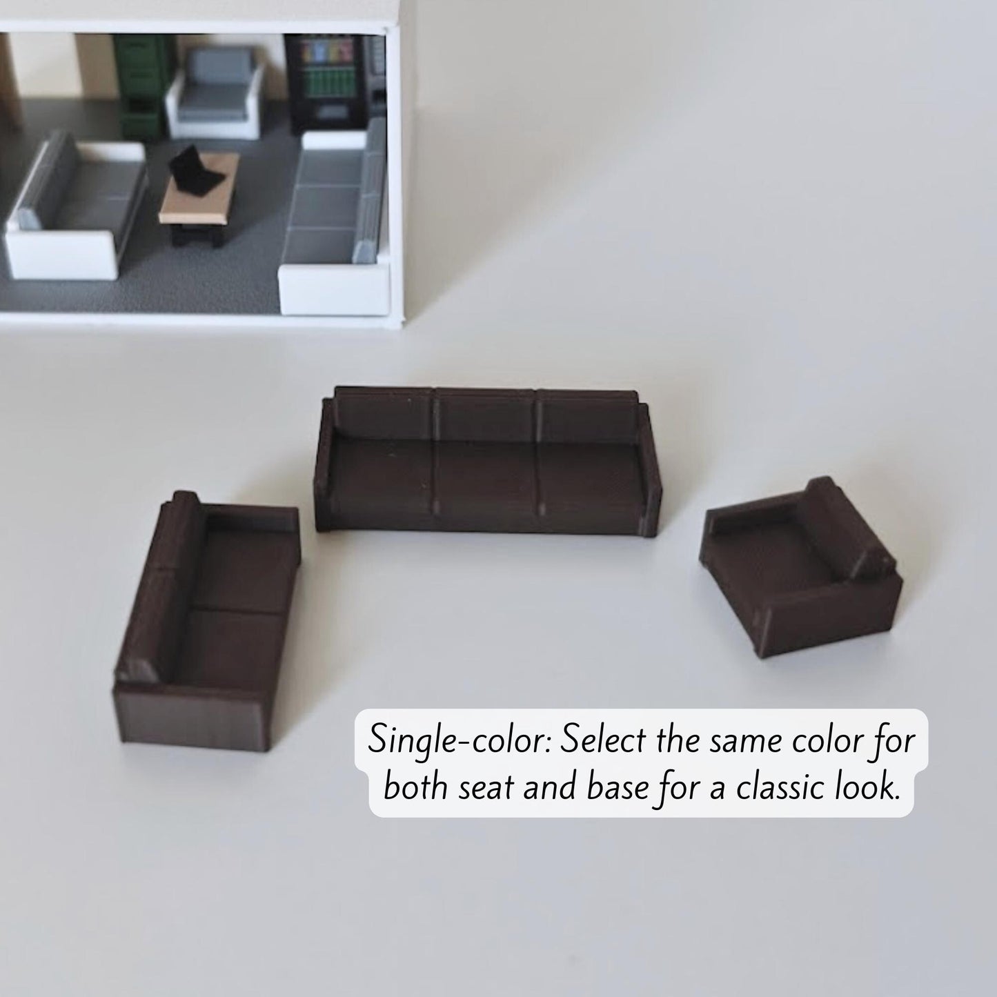 Miniature Sofa Set, 1/64 Scale Tiny Furniture Set, Diorama Accessories for Mini Office or Living Room, 3D printed Dollhouse Furniture