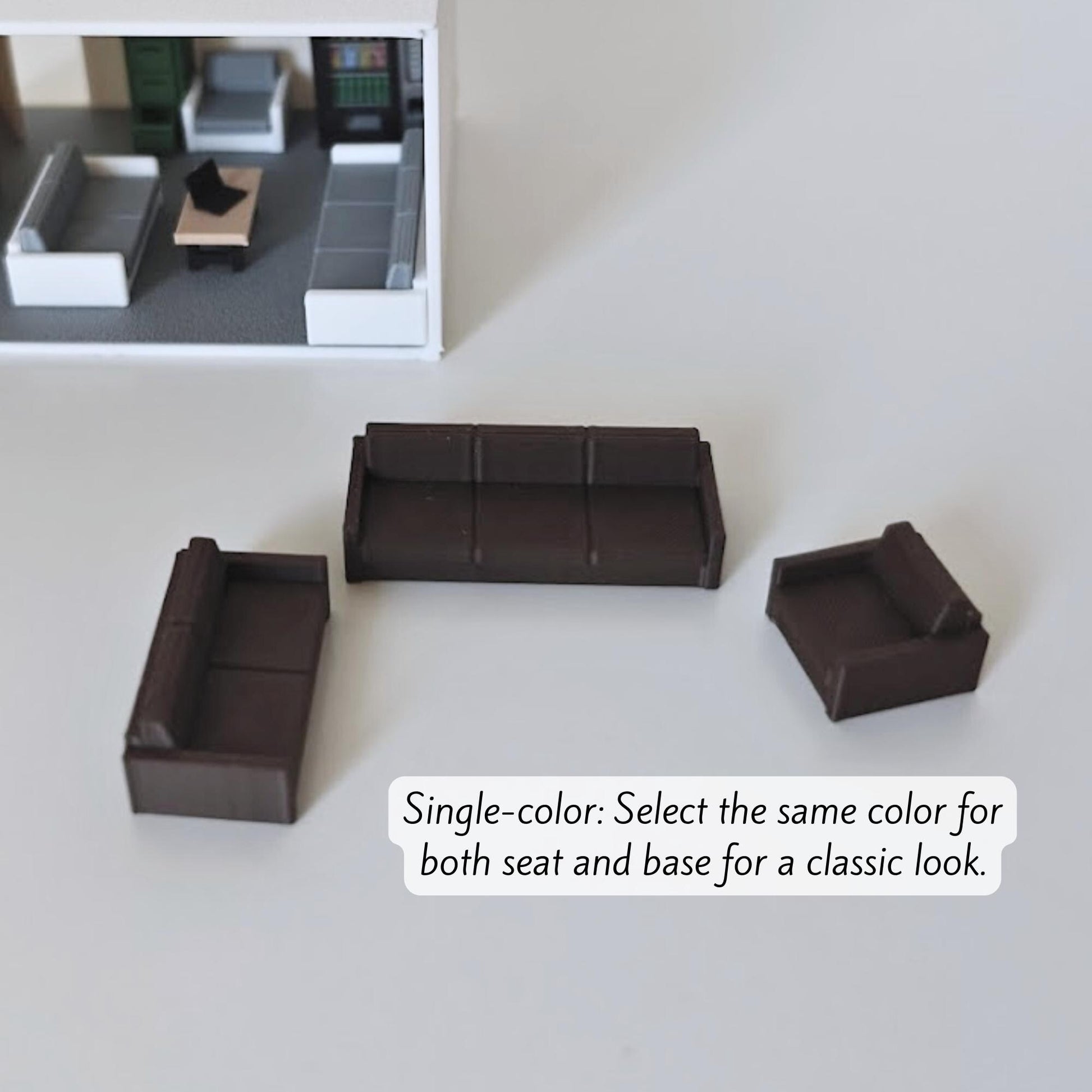Miniature Sofa Set, 1/64 Scale Tiny Furniture Set, Diorama Accessories for Mini Office or Living Room, 3D printed Dollhouse Furniture