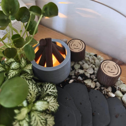 Mini Campfire for Terrariums, Logs & Fire Pit, 3D Printed Miniature Terrarium Decoration