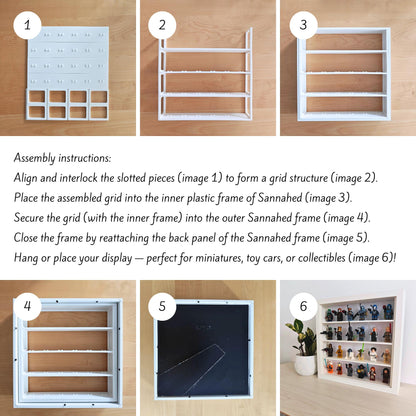 Assembly instructions showing how to install the grid insert into IKEA Sannahed frame