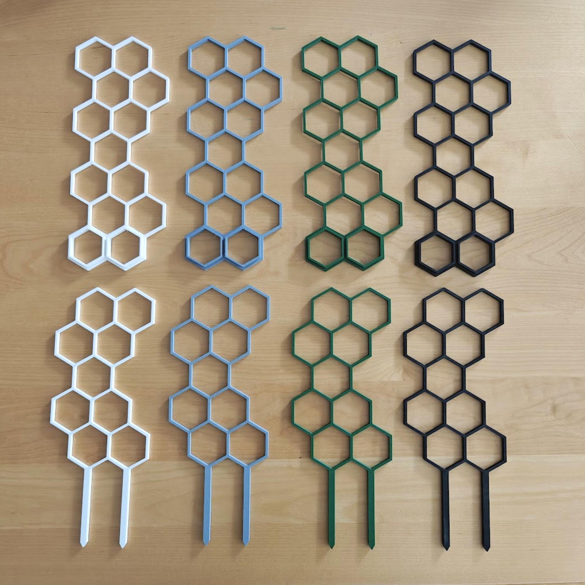 Available colors for modular honeycomb trellis including white gray green and black