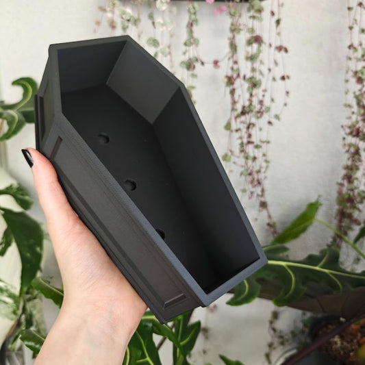 Coffin Planter with Drainage & Tray, Gothic Plant Pot, Home Decor, 3D Printed Planters, Halloween Decor