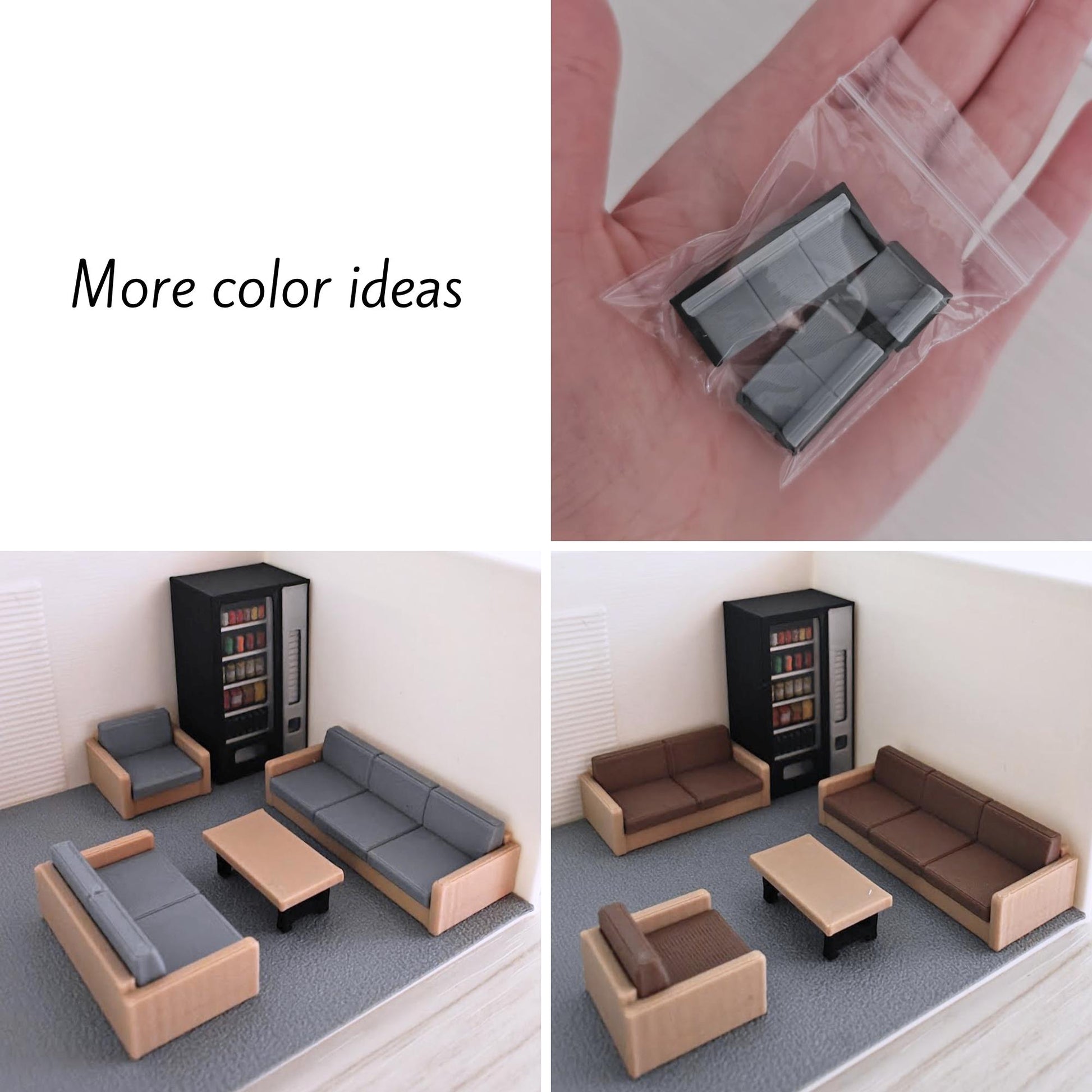 Miniature Sofa Set, 1/64 Scale Tiny Furniture Set, Diorama Accessories for Mini Office or Living Room, 3D printed Dollhouse Furniture