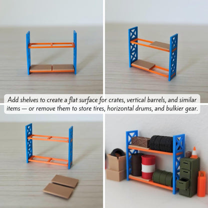Miniature Tire Rack Shelf, 1:64 Scale Garage Accessory for Mini Displays, Model Scenes, Crafts, Hobby Projects, 3D print