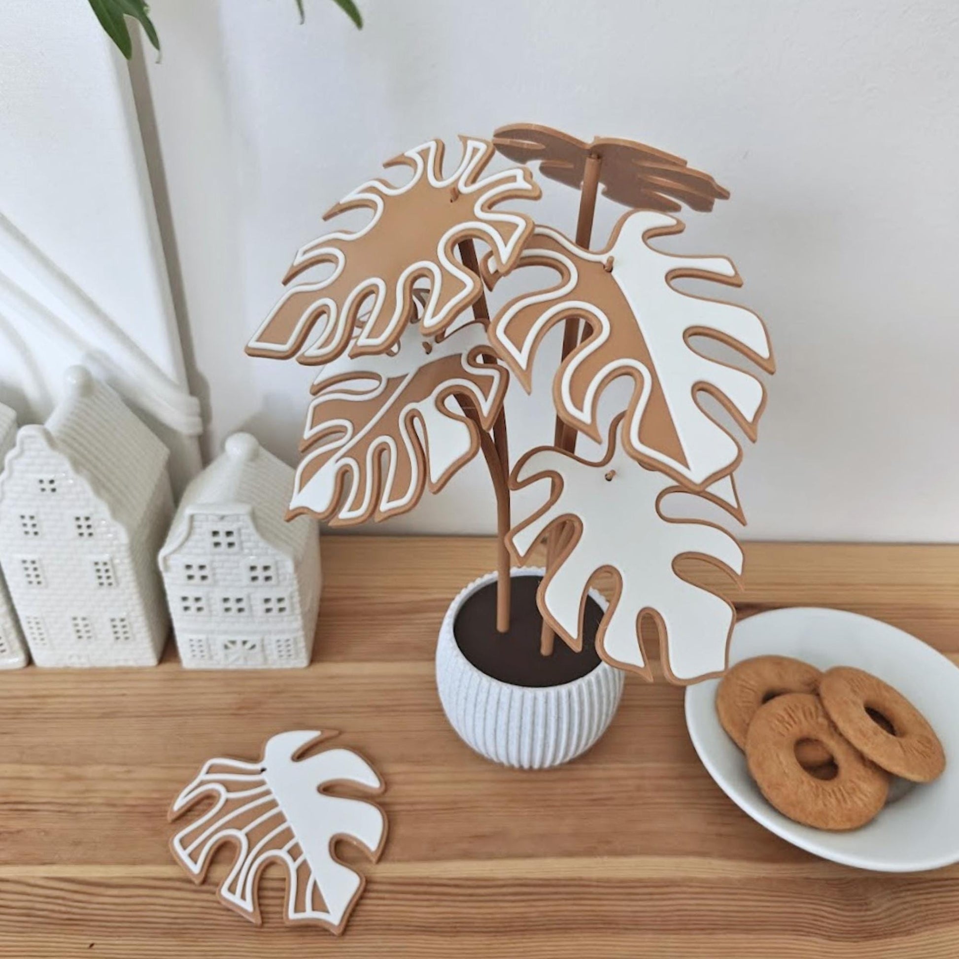 Gingerbread Monstera Coaster Set, Christmas Gift for Plant Lovers, 3D printed Festive Monstera Coaster Plant