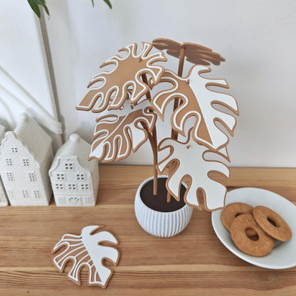 Gingerbread Monstera Coaster Set, Christmas Gift for Plant Lovers, 3D printed Festive Monstera Coaster Plant