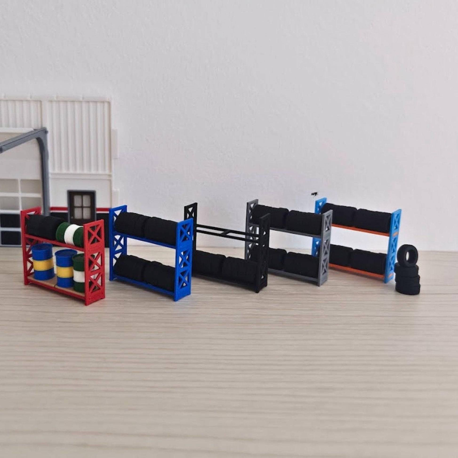 Miniature Tire Rack Shelf, 1:64 Scale Garage Accessory for Mini Displays, Model Scenes, Crafts, Hobby Projects, 3D print