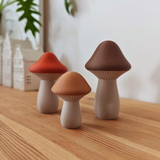 Mushroom Decor Set of 3, Mini 3D-Printed Toadstools, Neutral Autumn Accents, 3D Printed Fall Decor