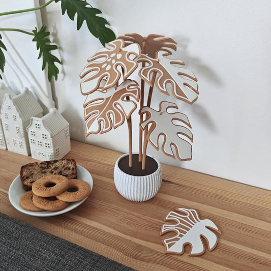 Gingerbread Monstera Coaster Set, Christmas Gift for Plant Lovers, 3D printed Festive Monstera Coaster Plant