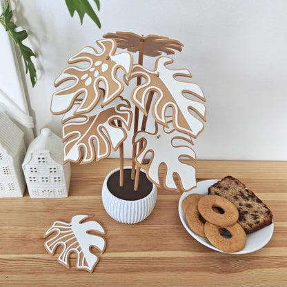 Gingerbread Monstera Coaster Set, Christmas Gift for Plant Lovers, 3D printed Festive Monstera Coaster Plant