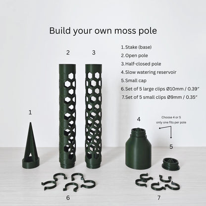Modular Moss Pole, With Watering Reservoir or Cap, 3D Printed Climbing Plant Support System
