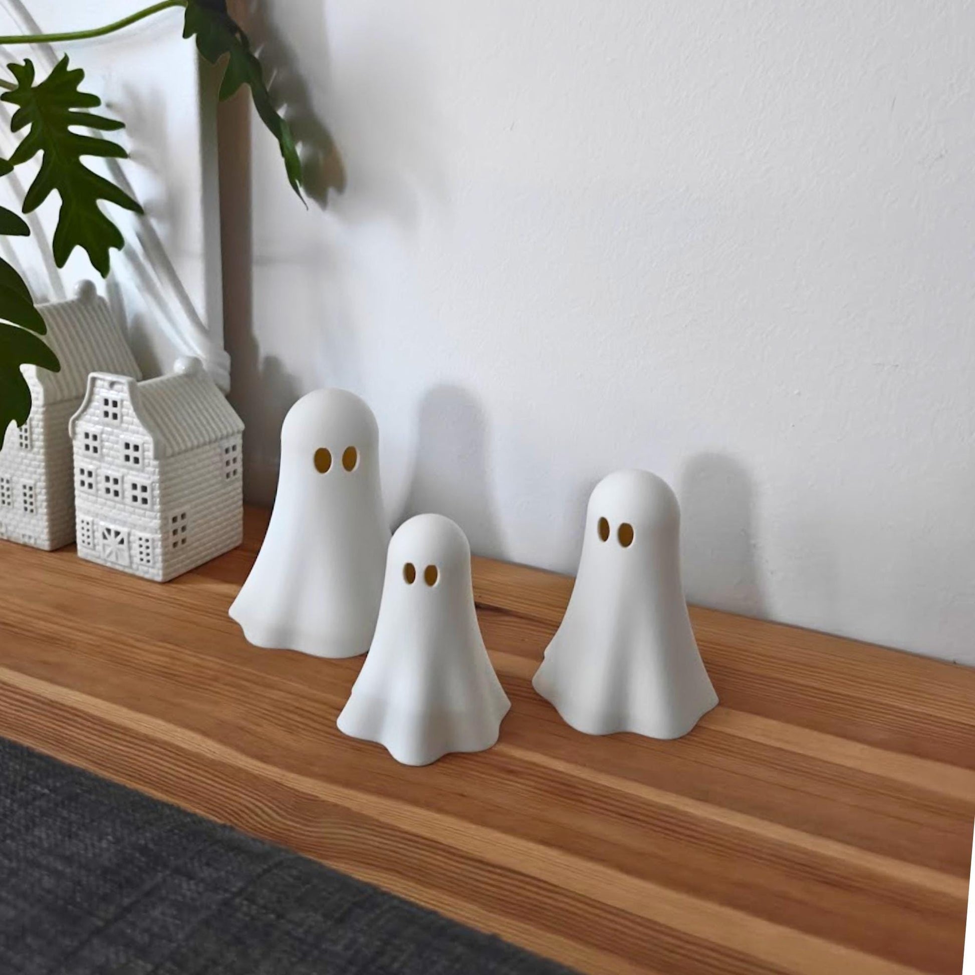 Ghost Tealight Covers, Set of 3, Stackable 3D Printed White Halloween Decor, For LED Lights Only