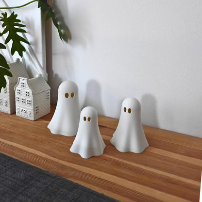 Ghost Tealight Covers, Set of 3, Stackable 3D Printed White Halloween Decor, For LED Lights Only