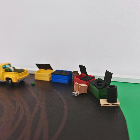 Miniature 1/64 Scale Dumpster, Diorama Accessory for Diecast & Garage Scenes, 3D printed Junkyard
