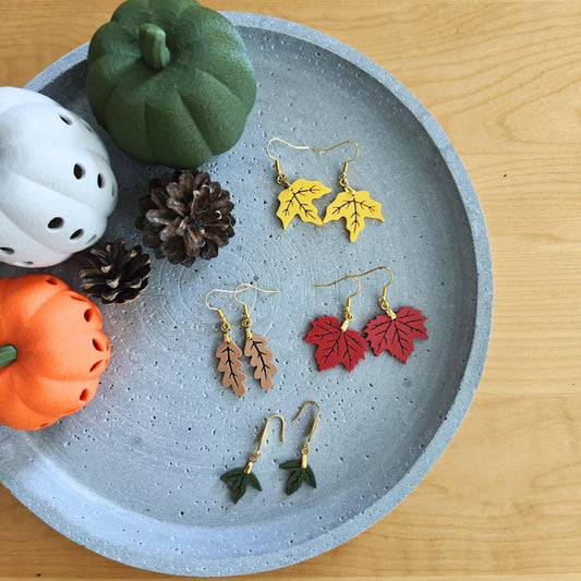 Autumn Leaf Earrings, Fall Jewelry, 3d Printed Leaf Dangle Earrings