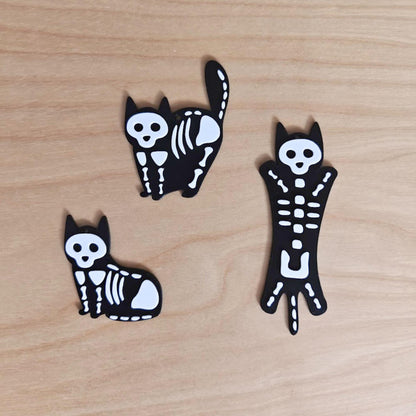Skeleton Cat Ornaments Set of 3, Halloween Hanging Decor, Creepy Cute Halloween Cats, 3d printed Hanging Decorations