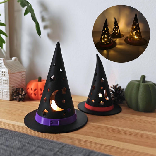 Witch Hat LED Tealight Shade, Stackable & Customizable 3D Printed White Halloween Decor, For LED Lights Only